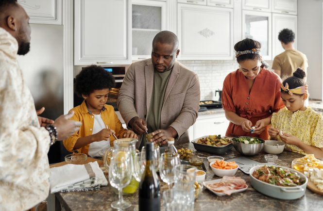 black family in the kitchen