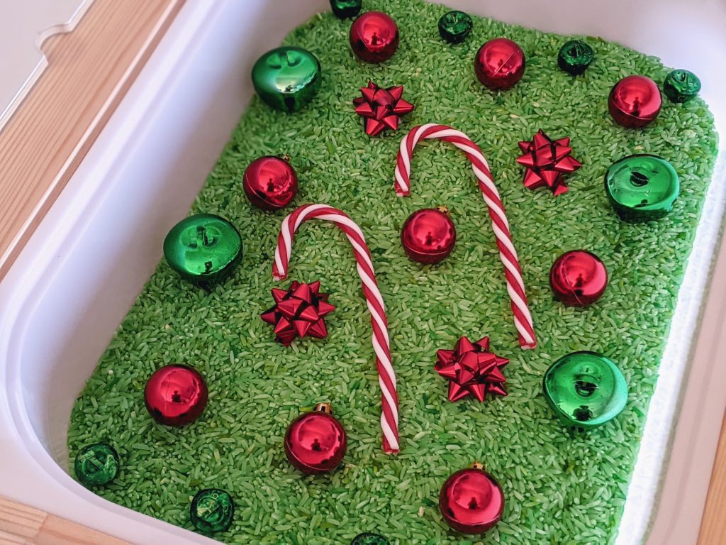 Christmas sensory bin for kids