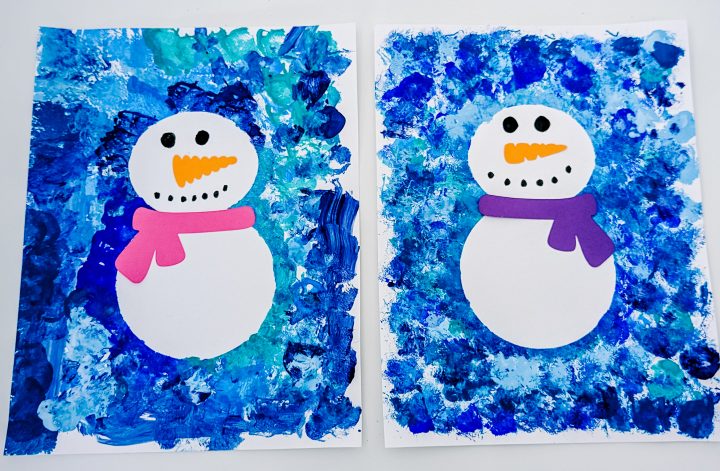 cotton ball stamped snowman
