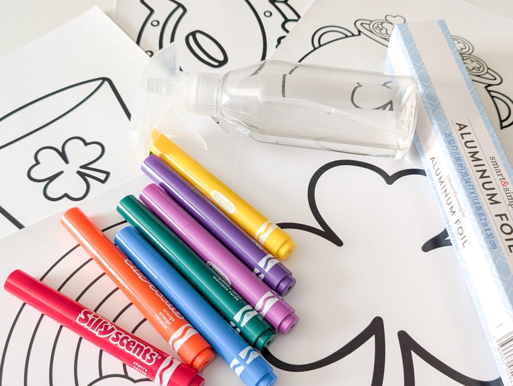 marker and foil St. Patrick's Day prints, St. Patrick's Day crafts for kids, St. Patrick's Day activities for kids