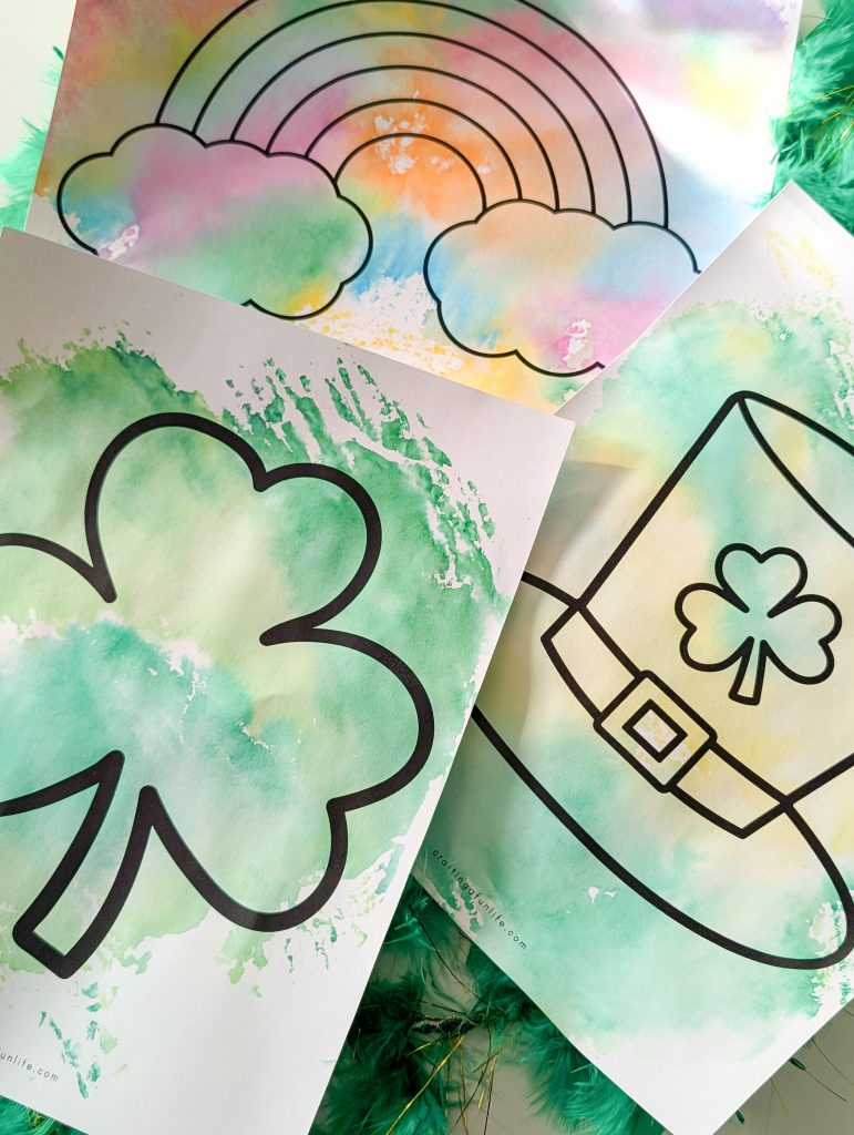 marker and foil St. Patrick's Day prints, St. Patrick's Day crafts for kids, St. Patrick's Day activities for kids