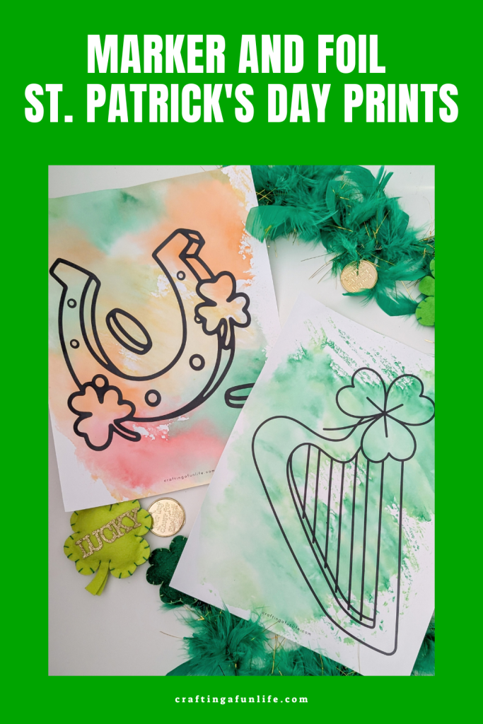 marker and foil St. Patrick's Day prints, St. Patrick's Day crafts for kids, St. Patrick's Day activities for kids